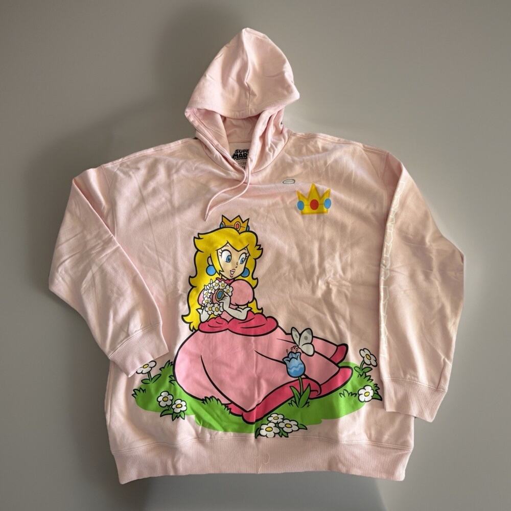 Nintendo Princess Peach Hoodie Pink Graphic Gamer Sweatshirt Size XL